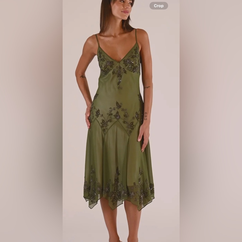 Vintage 90s Adrianna Papell Fairy Retro Boho Silk Beaded Evening Cocktail Dress